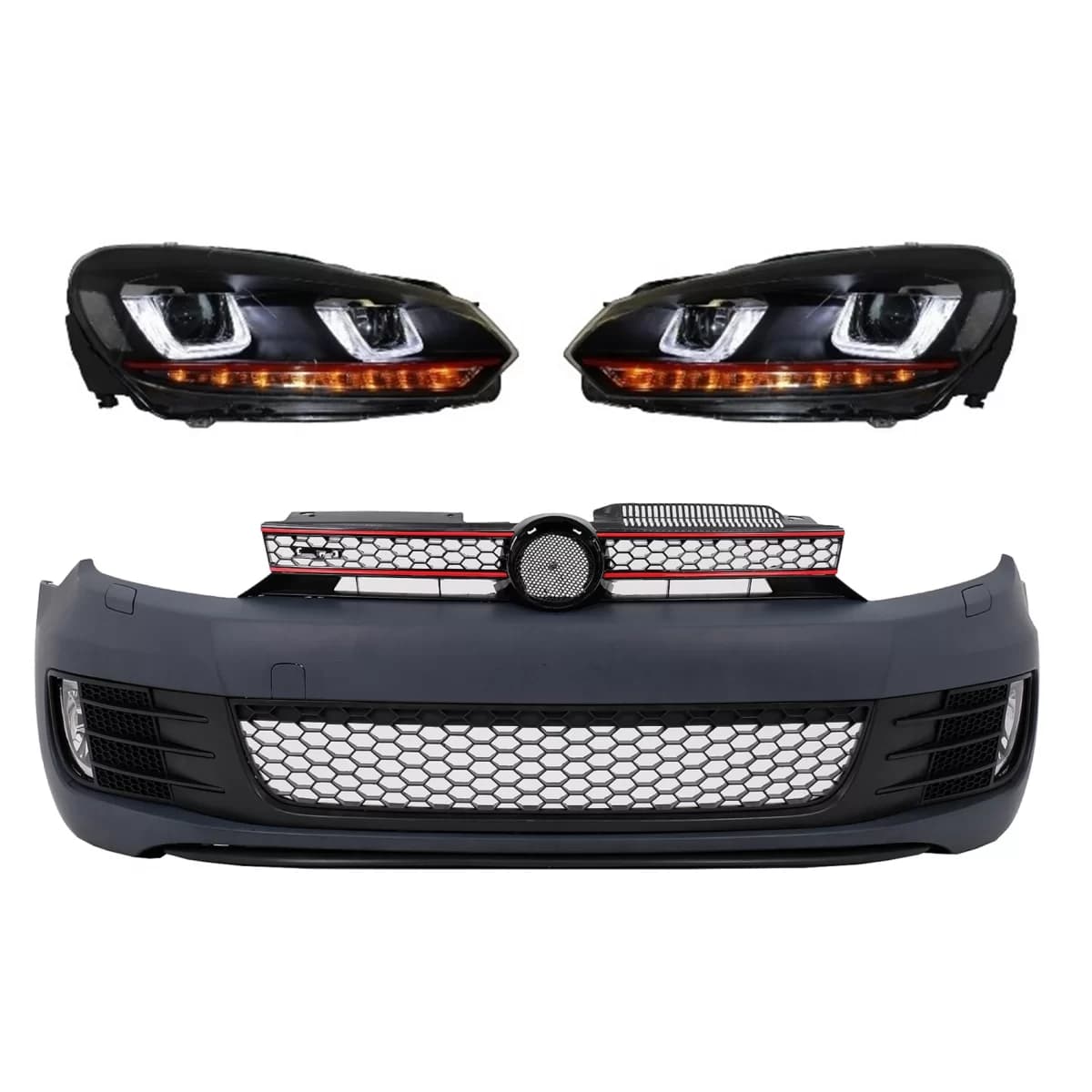 Front Bumper with Headlights LED Dynamic Turning Light suitable for VW Golf VI 6 (2008-2013) GTI Look