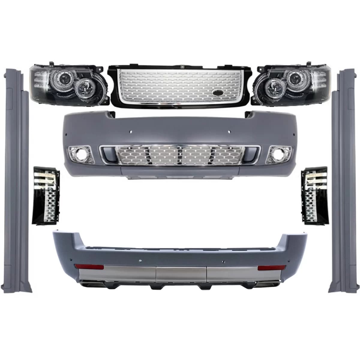 Complete Conversion Autobiography Design Body Kit suitable for Land Range Rover Vogue L322 (2002-2012) Retrofit to Facelift (2010-up) Black Silver Grille Edition