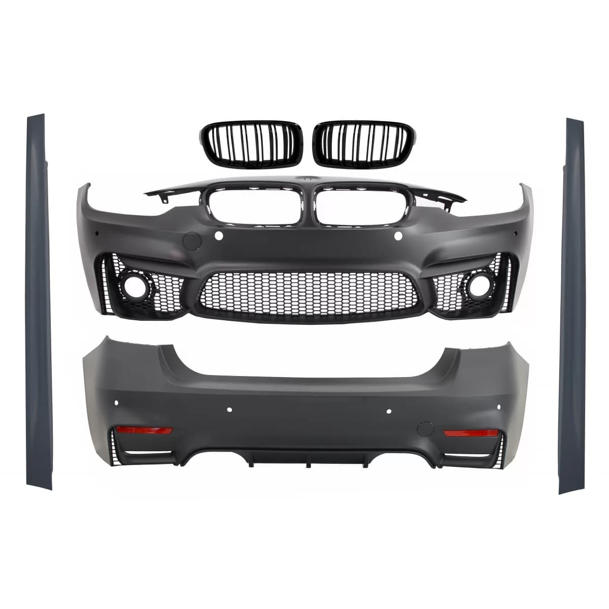 Body Kit suitable for BMW 3 Series F30 (2011-2019) EVO II M3 CS Design with Kidney Grilles Double Stripe M Design Piano Black