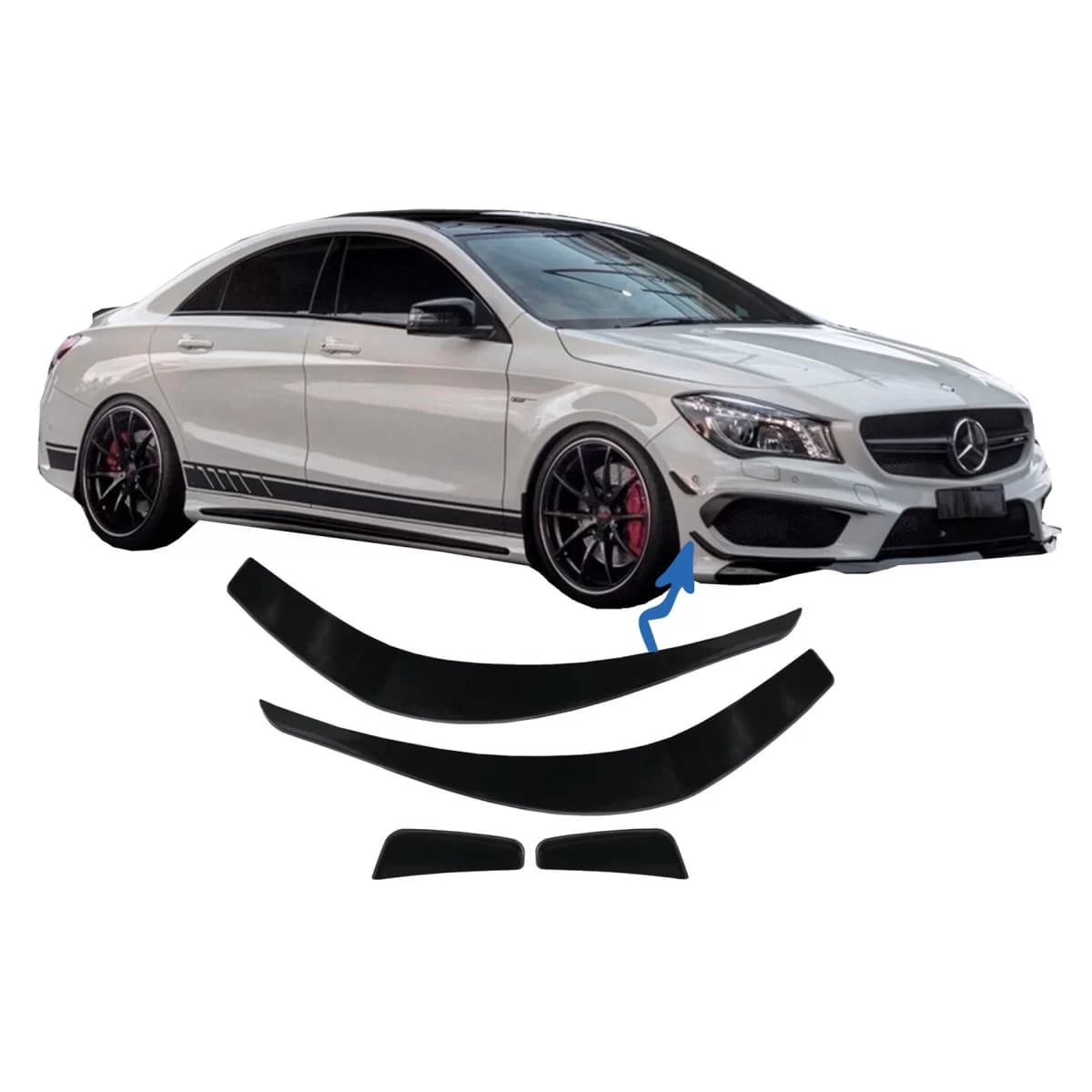 Front Bumper Splitters Fins Aero suitable for Mercedes CLA W117 C117 X117 (2013-2016) CLA45 Design