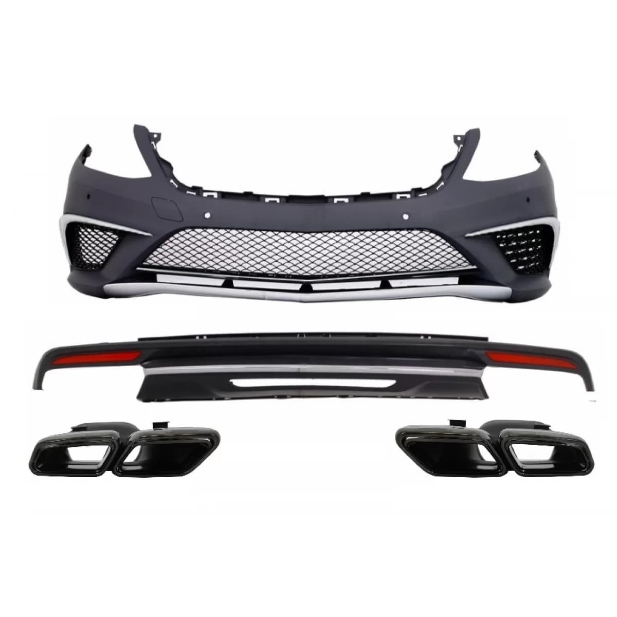 Body Kit suitable for Mercedes S-Class W222 Sport Line Package (2013-06.2017) S63 Design with Black Exhaust Muffler Tips