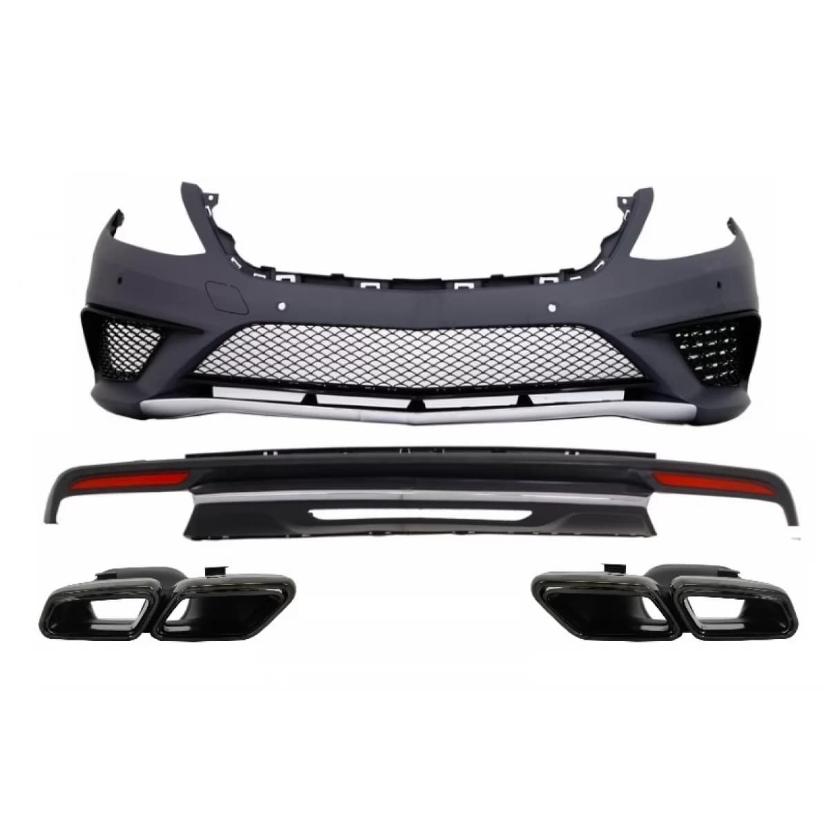 Body Kit suitable for Mercedes S-Class W222 Sport Line Package (2013-06.2017) S63 Design with Black Exhaust Muffler Tips