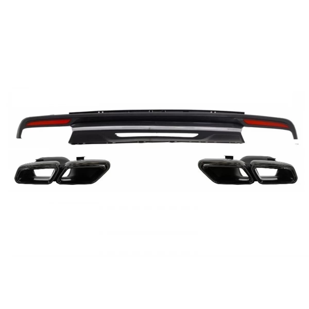 Rear Diffuser Black Exhaust Muffler Tips suitable for Mercedes S-Class W222 Sport Line Package (2013-06.2017)