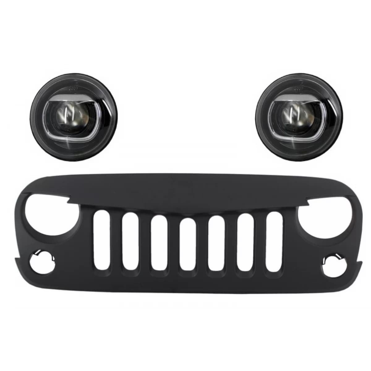 Central Front Grille with HID Bi-Xenon Headlights suitable for JEEP Wrangler Rubicon JK (2007-2017) Angry Bird Design