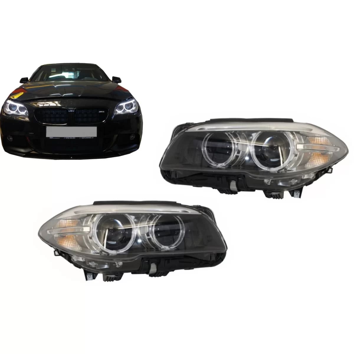 Angel Eyes Headlights LED Bi-Xenon suitable for BMW 5 Series F10 F11 (2011-2013) LCI Look Black