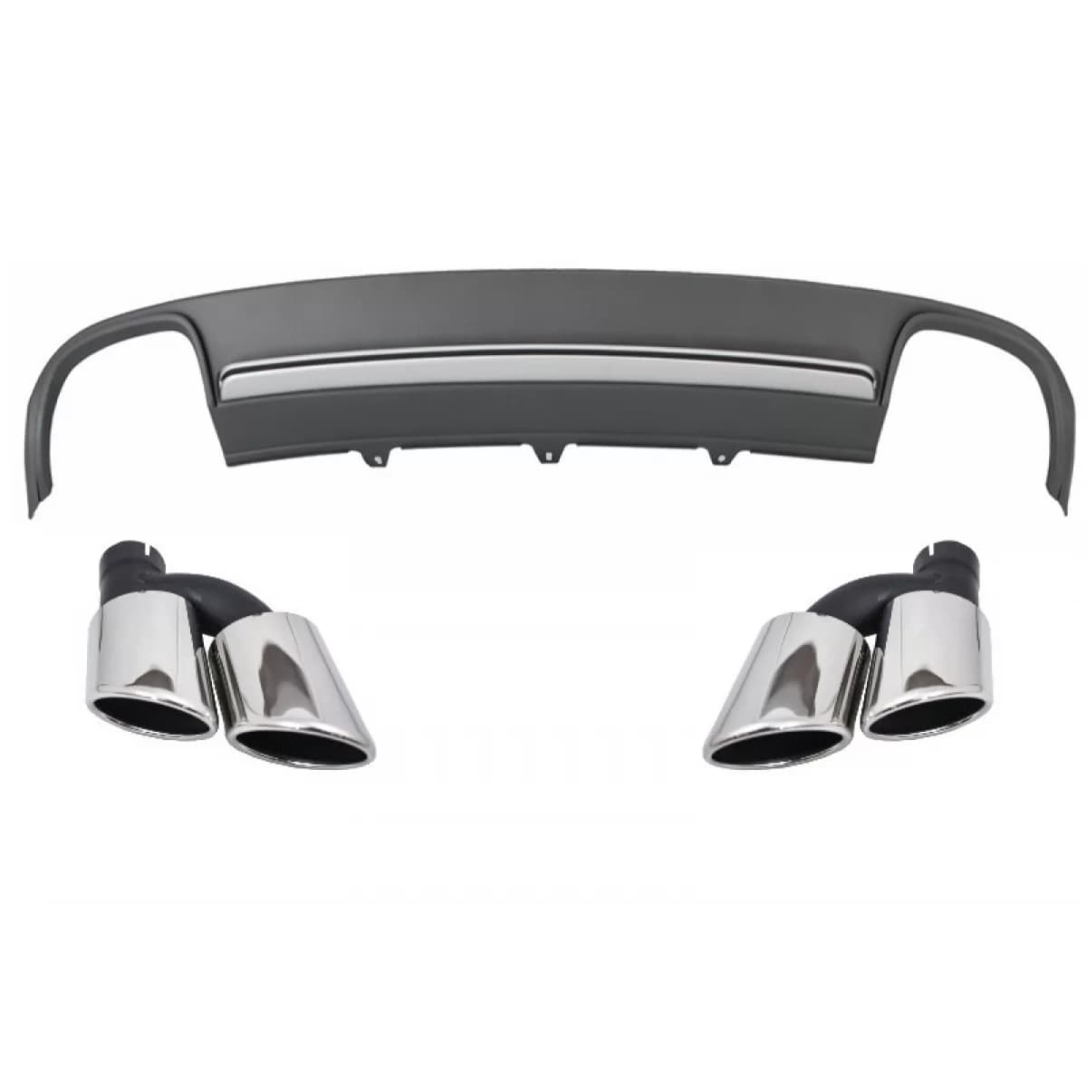 Rear Bumper Valance Air Diffuser Exhaust Muffler Tips suitable for Audi A4 B8 Pre Facelift Limousine Avant (2008-2011) S4 Design