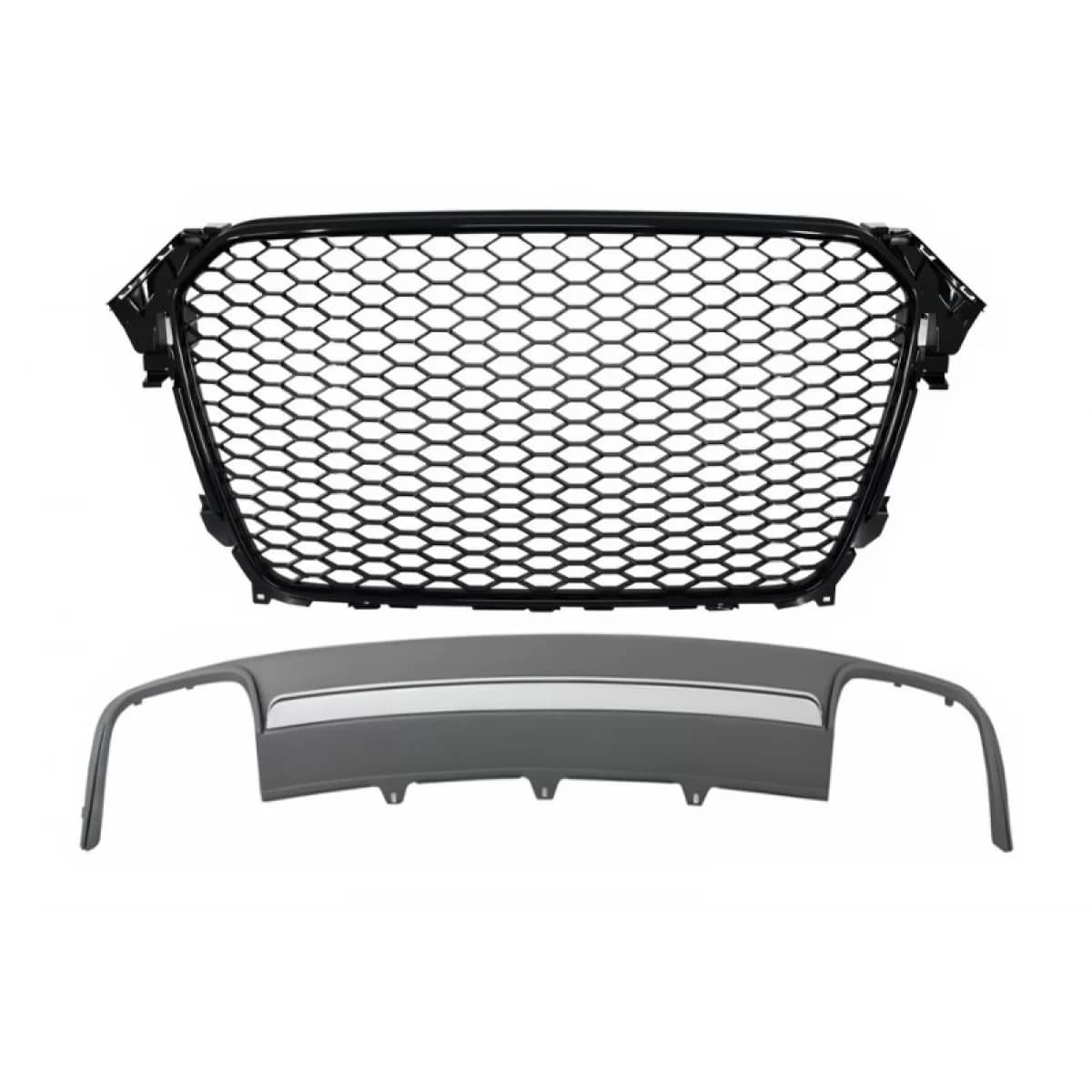 Assembly Central Grille with Rear Bumper Valance Air Diffuser suitable for Audi A4 B8 Facelift (2012-2015) Limousine Avant RS Design