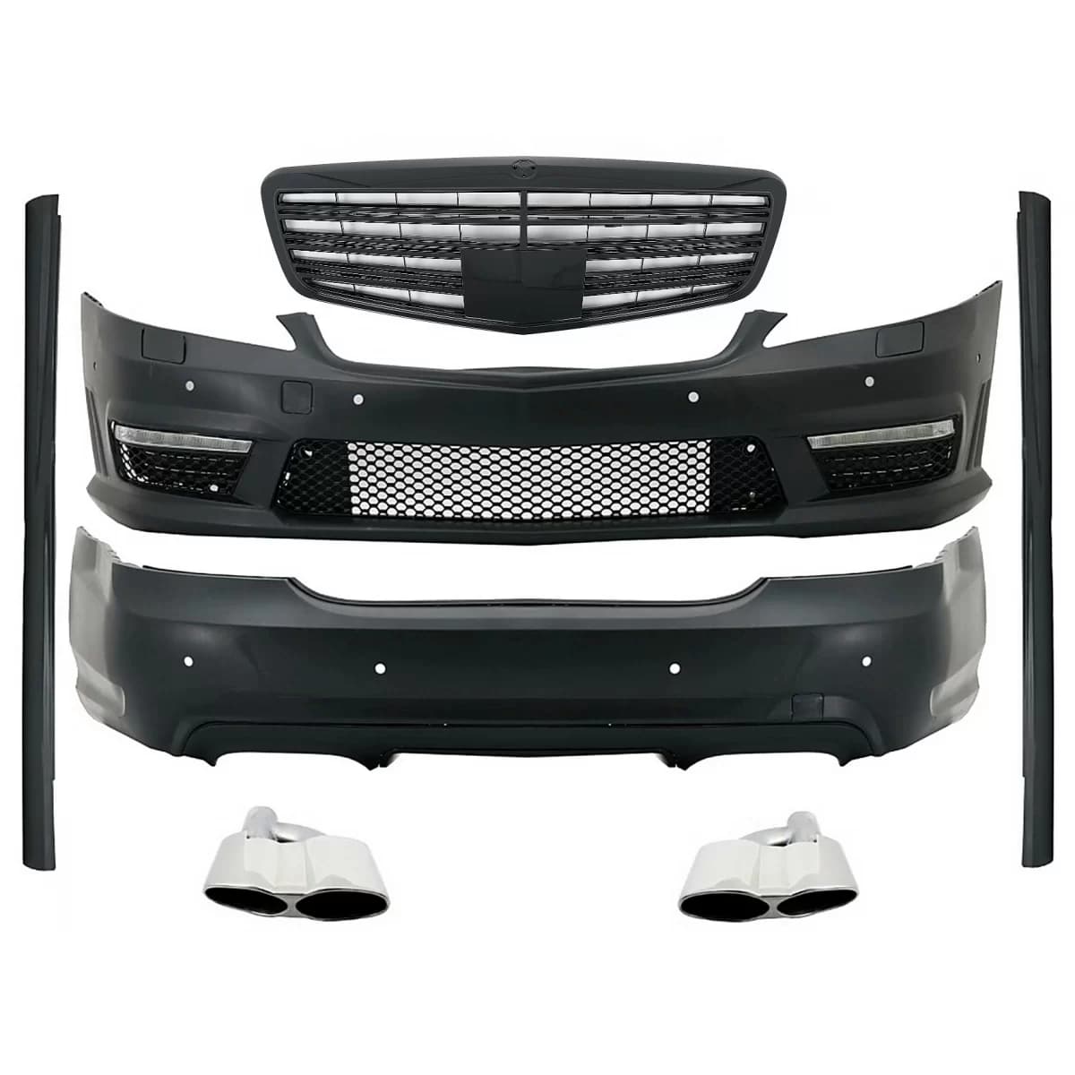 Body Kit suitable for Mercedes S-Class W221 (2005-2011) with Front Grille Piano Black and Exhaust Muffler Tips