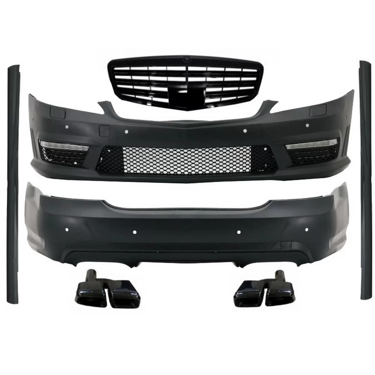 Body Kit suitable for MERCEDES Benz W221 2005-2011 A-Design with Central Grille Piano Black and Exhaust Muffler Tips Black Edition