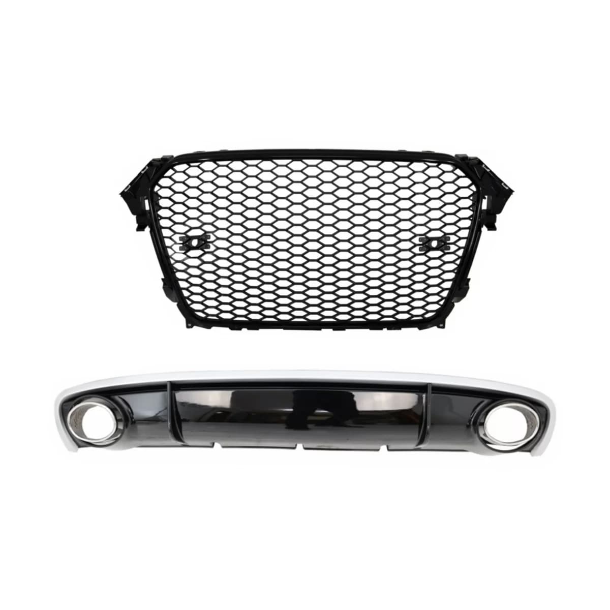 Rear Bumper Diffuser suitable for Audi A4 B8 Facelift (2012-2015) with Exhaust Tips and Badgeless Grille RS4 Design
