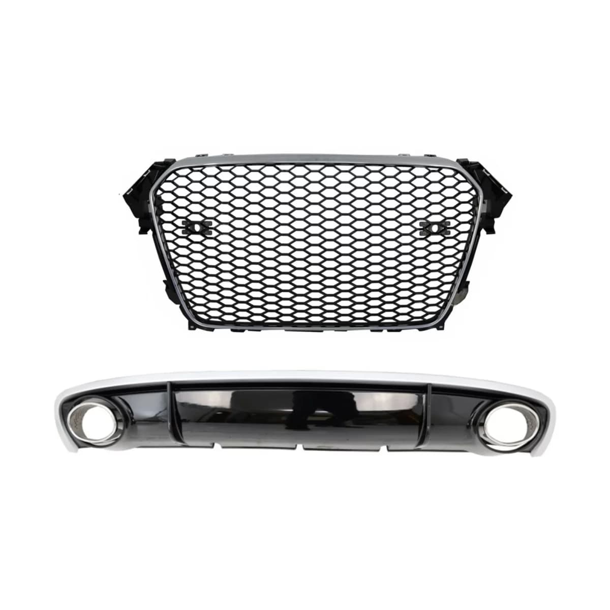 Badgeless Front Grille With Bumper Diffuser & Exhaust Tips RS4 Design suitable for AUDI A4 B8 Limo Avant Facelift (2012-2015)