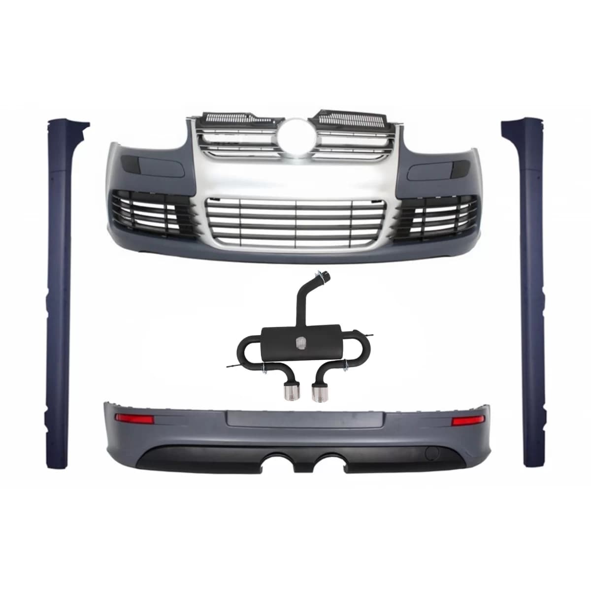 Body Kit suitable for VW Golf 5 V (2003-2007) R32 Brushed Aluminium Look Grille With Complete Exhaust System