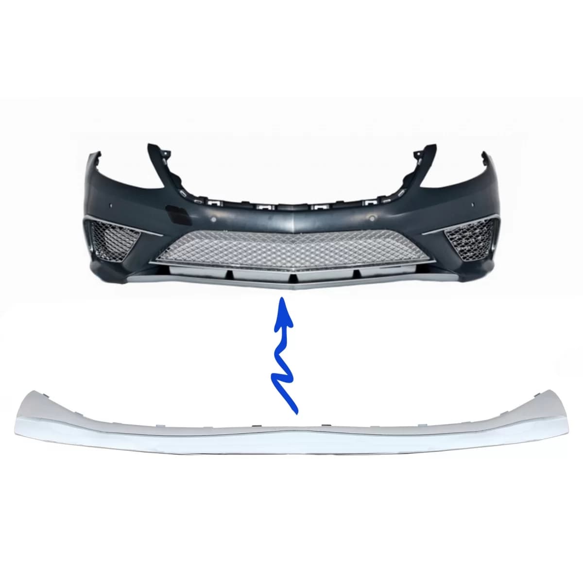 Front Bumper Spoiler Lip Upper Plate Chrome suitable for Mercedes S-Class W222 (2013-up) S65 Design