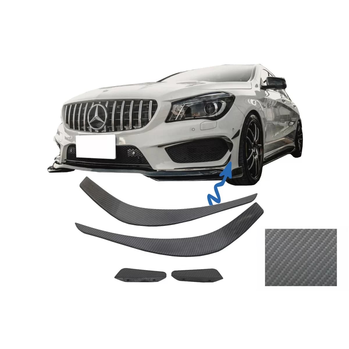 Front Bumper Splitters Fins Aero suitable for MERCEDES Benz CLA W117 C117 X117 (2013-2016) CLA45 A-Design Carbon Film Coating