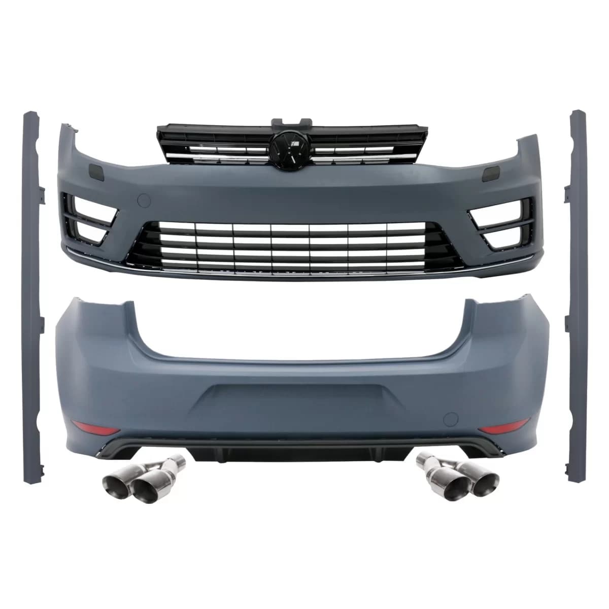 Complete Body Kit + Exhaust Muffler Tips Quad suitable for VW Golf 7 VII 12+ R R20 Look