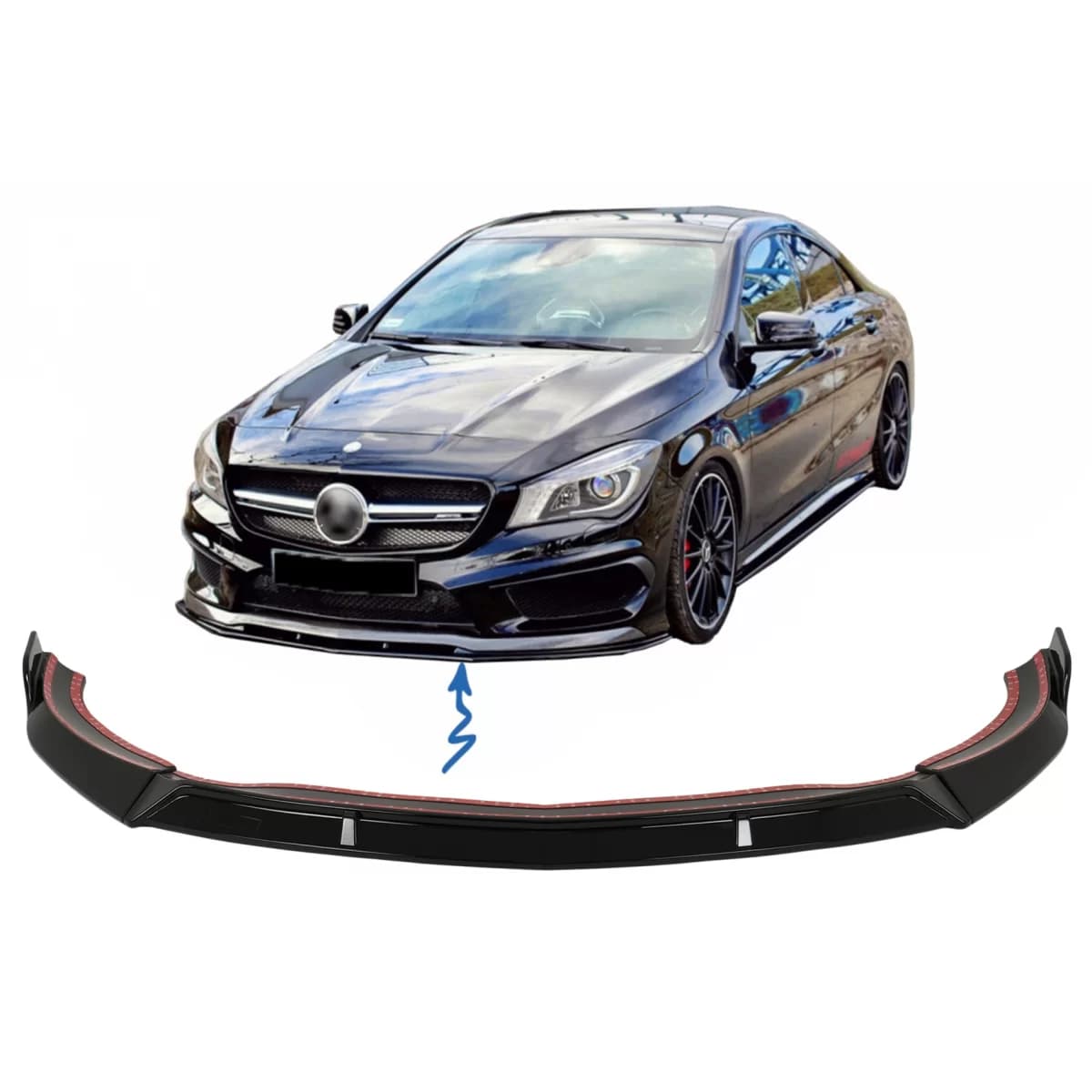 Front Bumper Spoiler Lip suitable for Mercedes CLA45 C117 X117 (2013-2016) Glossy Black