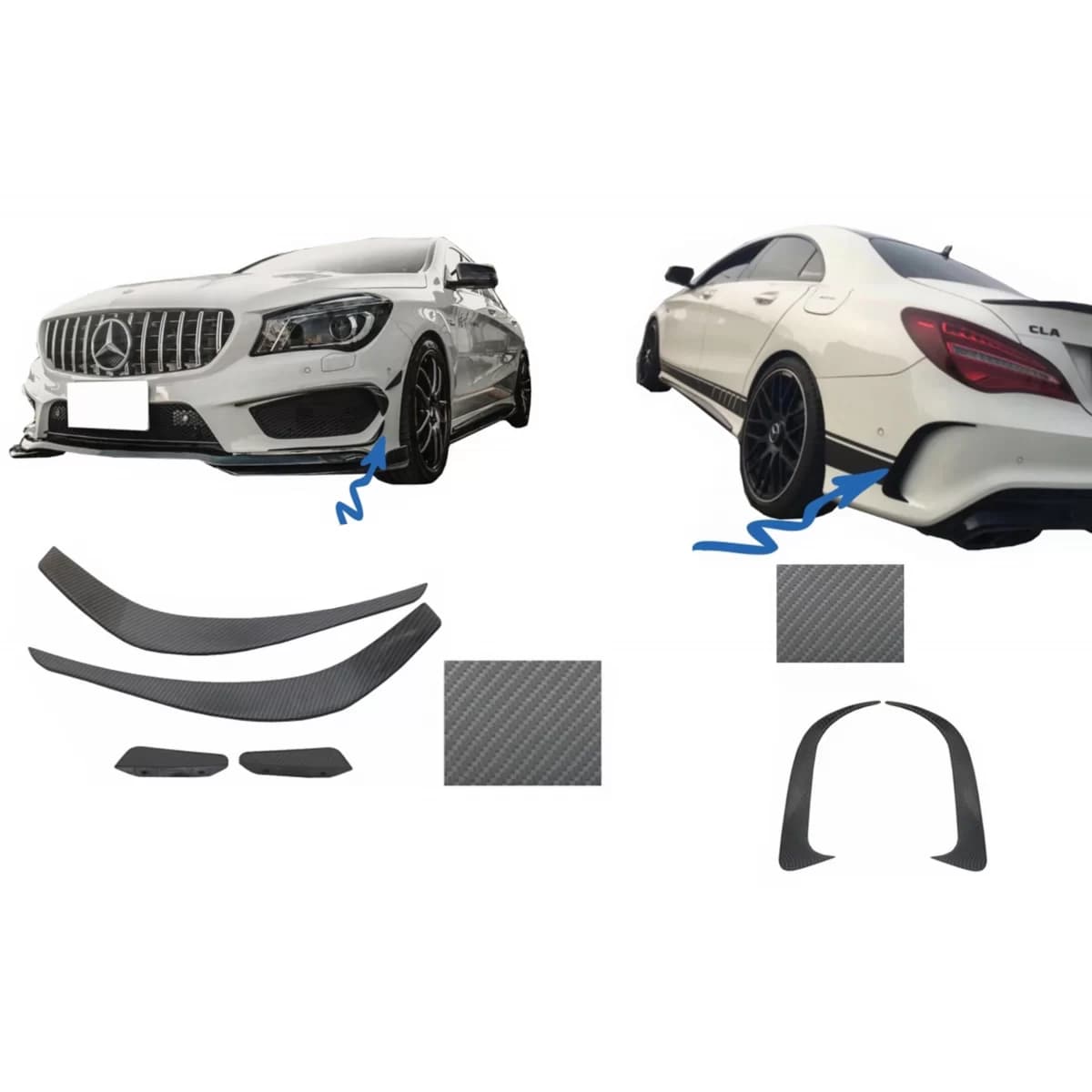 Bumper Splitters Fins Aero Side Vent Canards suitable for Mercedes Benz CLA W117 C117 X117 (2013-2016) CLA45 A-Design Carbon Film