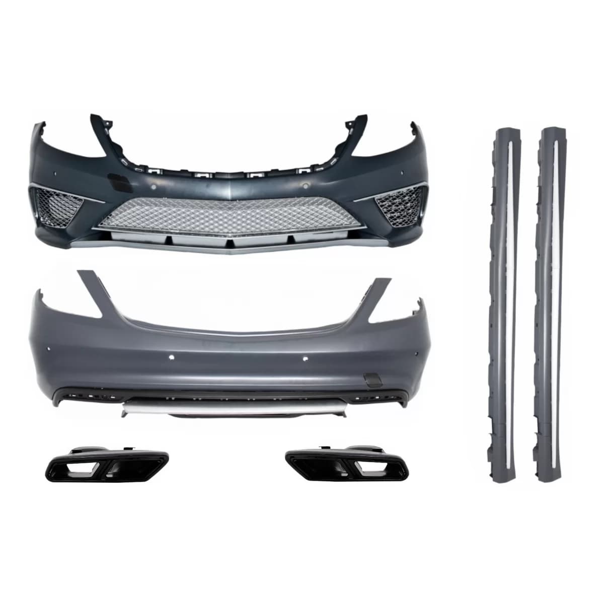 Body Kit suitable for Mercedes S-Class W222 with Exhaust Muffler Tips and Side Skirts Long Version (2013-06.2017) S65 Design