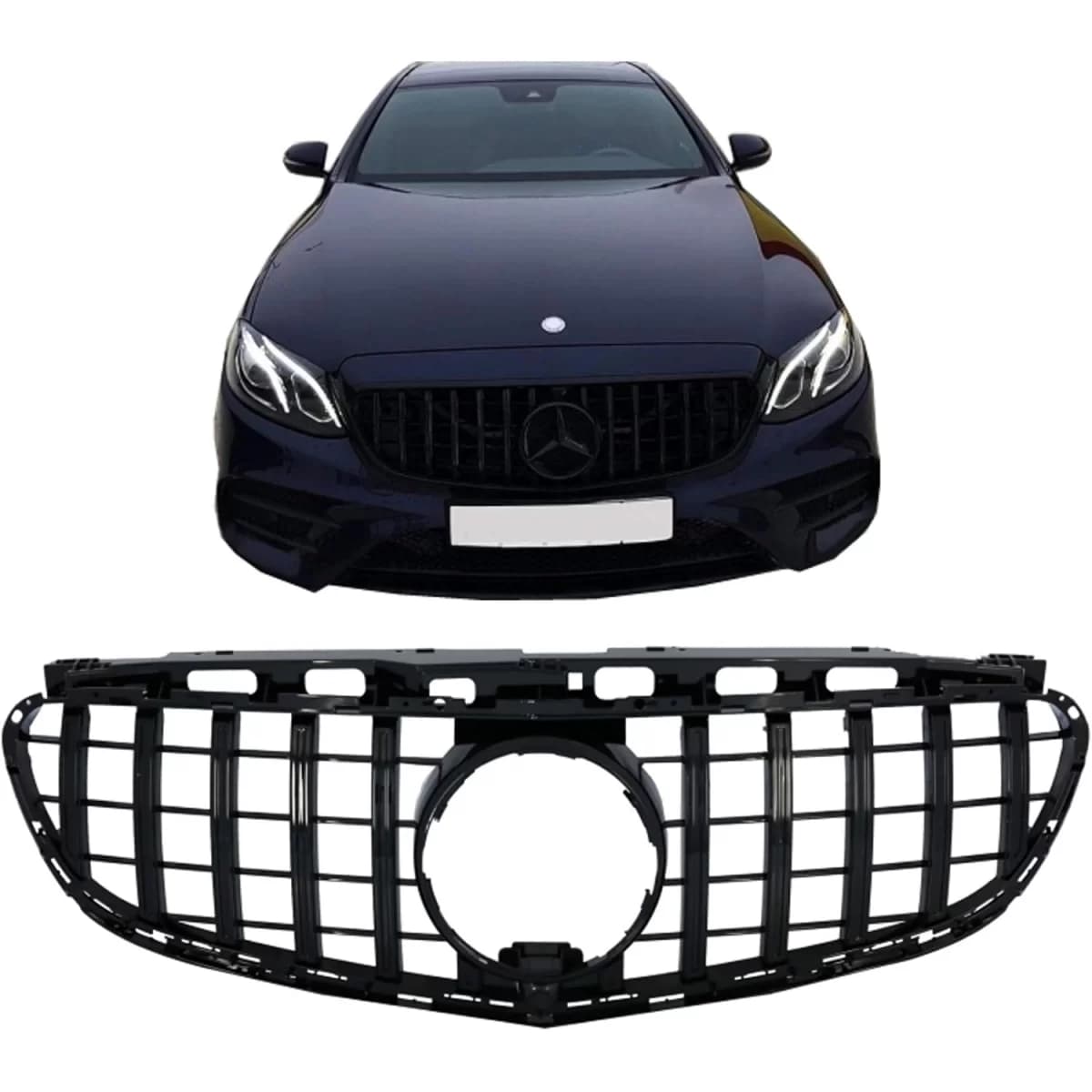 Central Grille suitable for Mercedes E-Class W212 S212 Facelift (2013-2016) GT-R Panamericana Design Full Piano Black