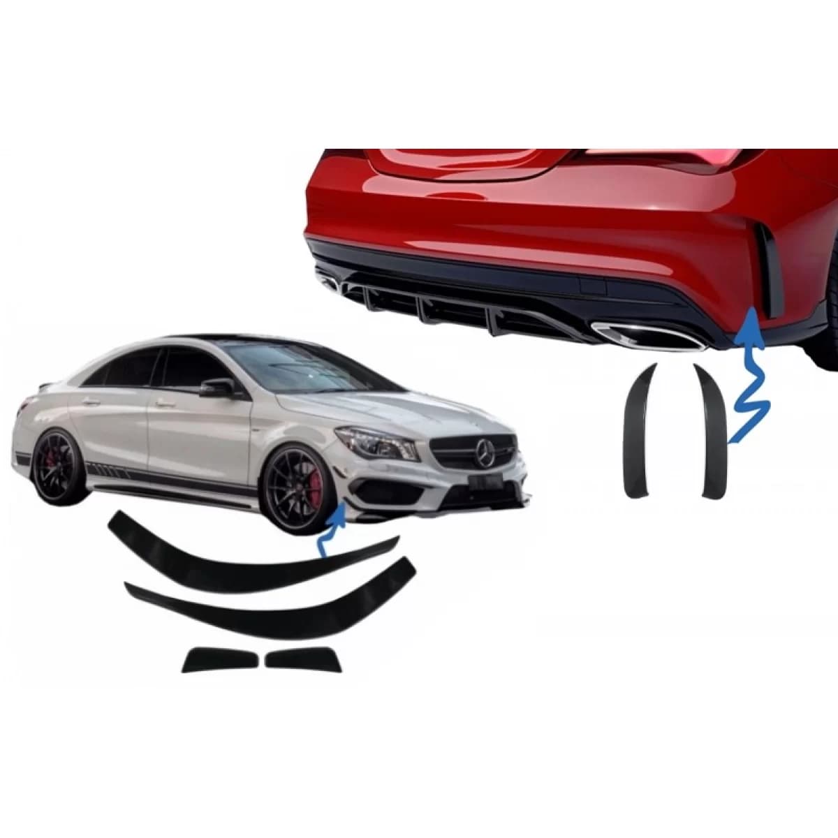 Bumper Splitters Fins Side Vent Flaps Flics suitable for Mercedes CLA W117 C117 X117 (2013-2018) CLA45 Design