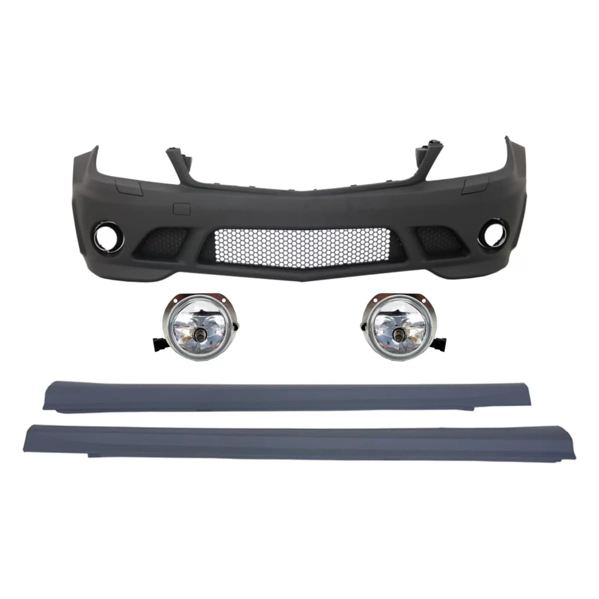 Front Bumper with Fog Lights and Side Skirts suitable for Mercedes C-Class W204 (2007-2012) C63 Design