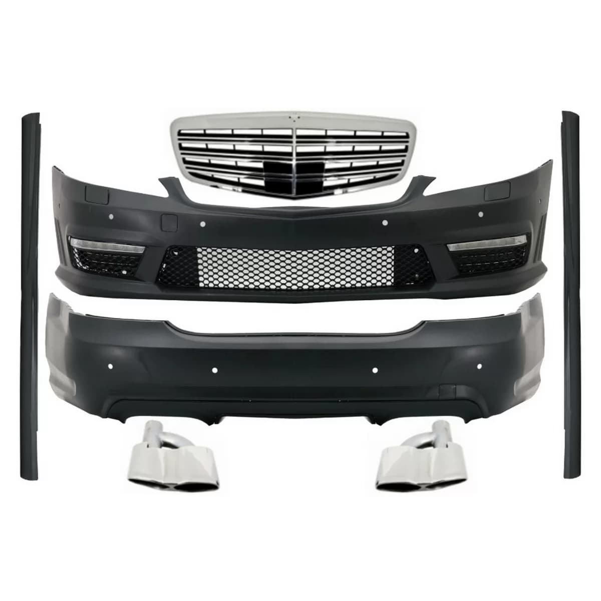Complete Body Kit suitable for Mercedes S-Class W221 LWB (2005-2011) Front Grille Side Skirts Exhaust Tips
