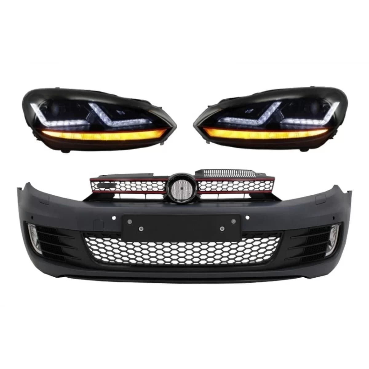 Front Bumper suitable for VW Golf 6 (2008-2013) Look with Osram LED Headlights Xenon Upgrade Red GTI Dynamic Sequential Turning Lights