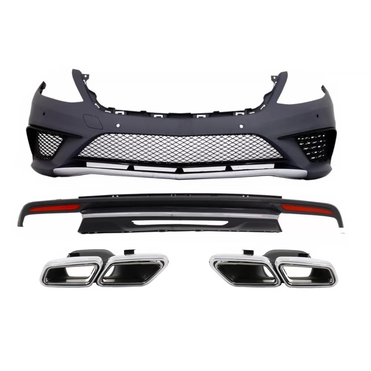 Body Kit Bumper Diffuser suitable for Mercedes S-Class W222 Sport Line Package (2013-06.2017) Exhaust Muffler Tips S63 Design