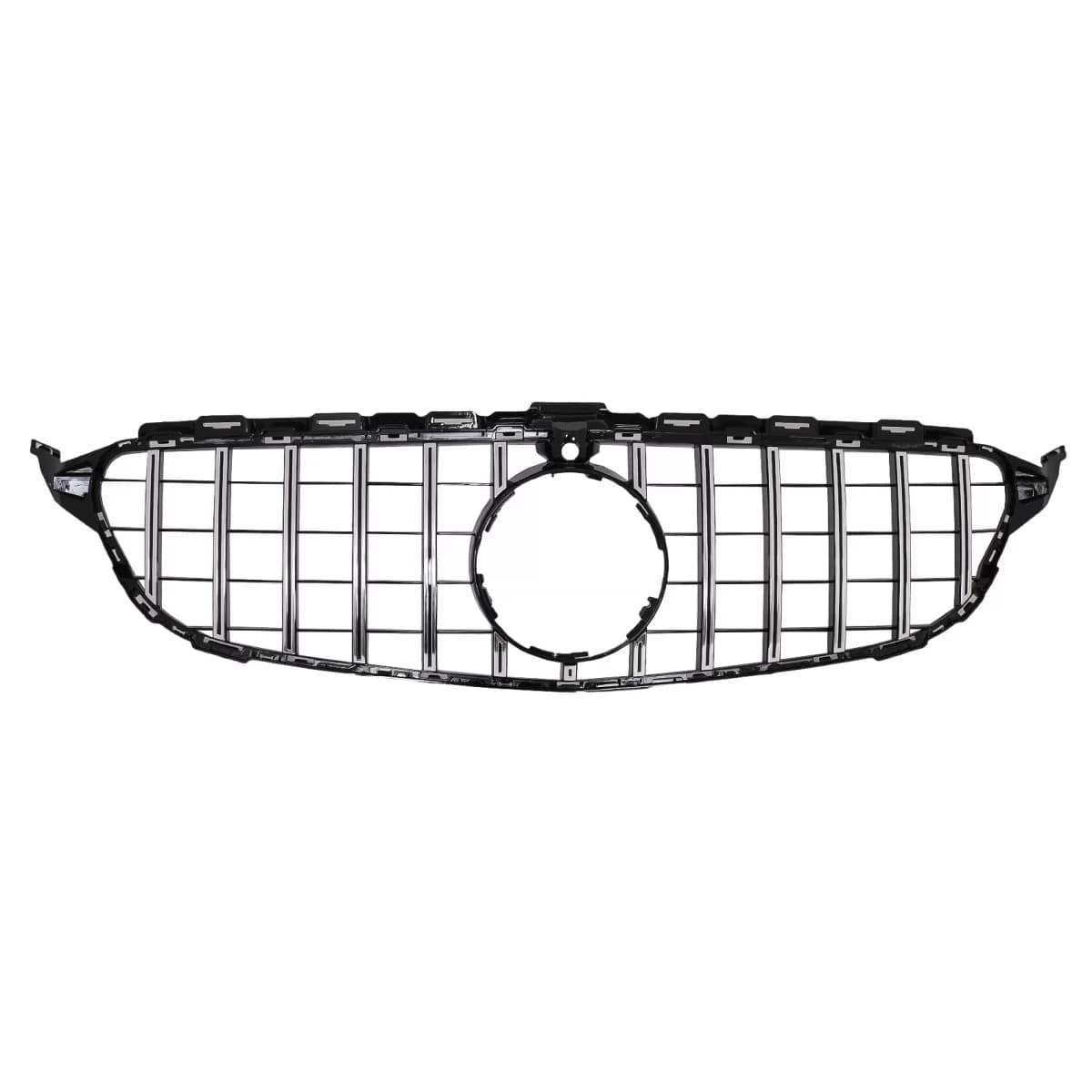 Front Grille suitable for Mercedes C-Class W205 S205 C205 (2014-2018) GT-R Panamericana Design Black Chrome With 360 Camera
