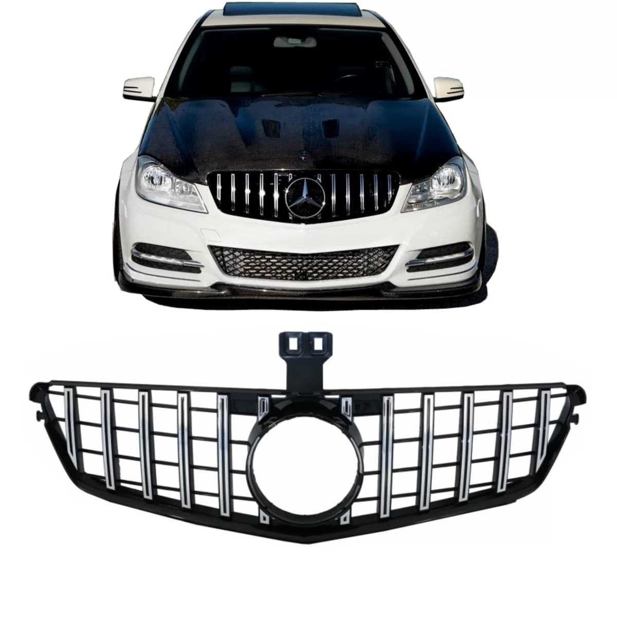 Front Grille suitable for Mercedes C-Class W204 S204 Limousine Station Wagon (2007-2014) GT-R Panamericana Design Chrom