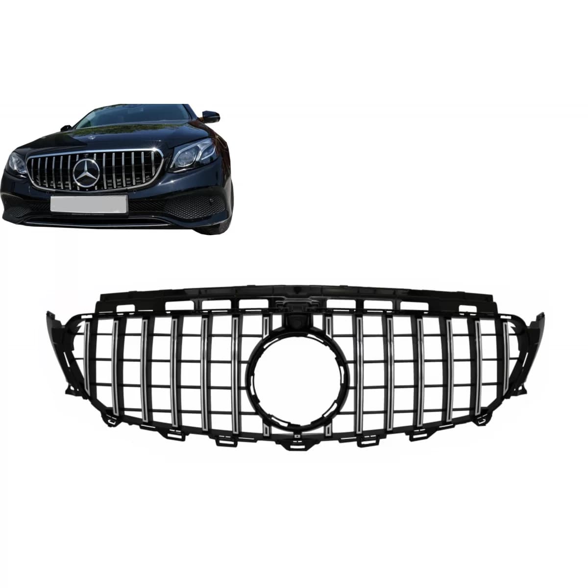 Central Grille suitable for Mercedes E-Class W213 S213 C238 A238 (2016-2019) GT-R Panamericana Design Black Chrome