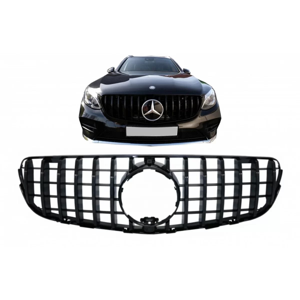 Front Central Grille suitable for Mercedes GLC X253 C253 (2015-2018) GT R Panamericana Design All Black