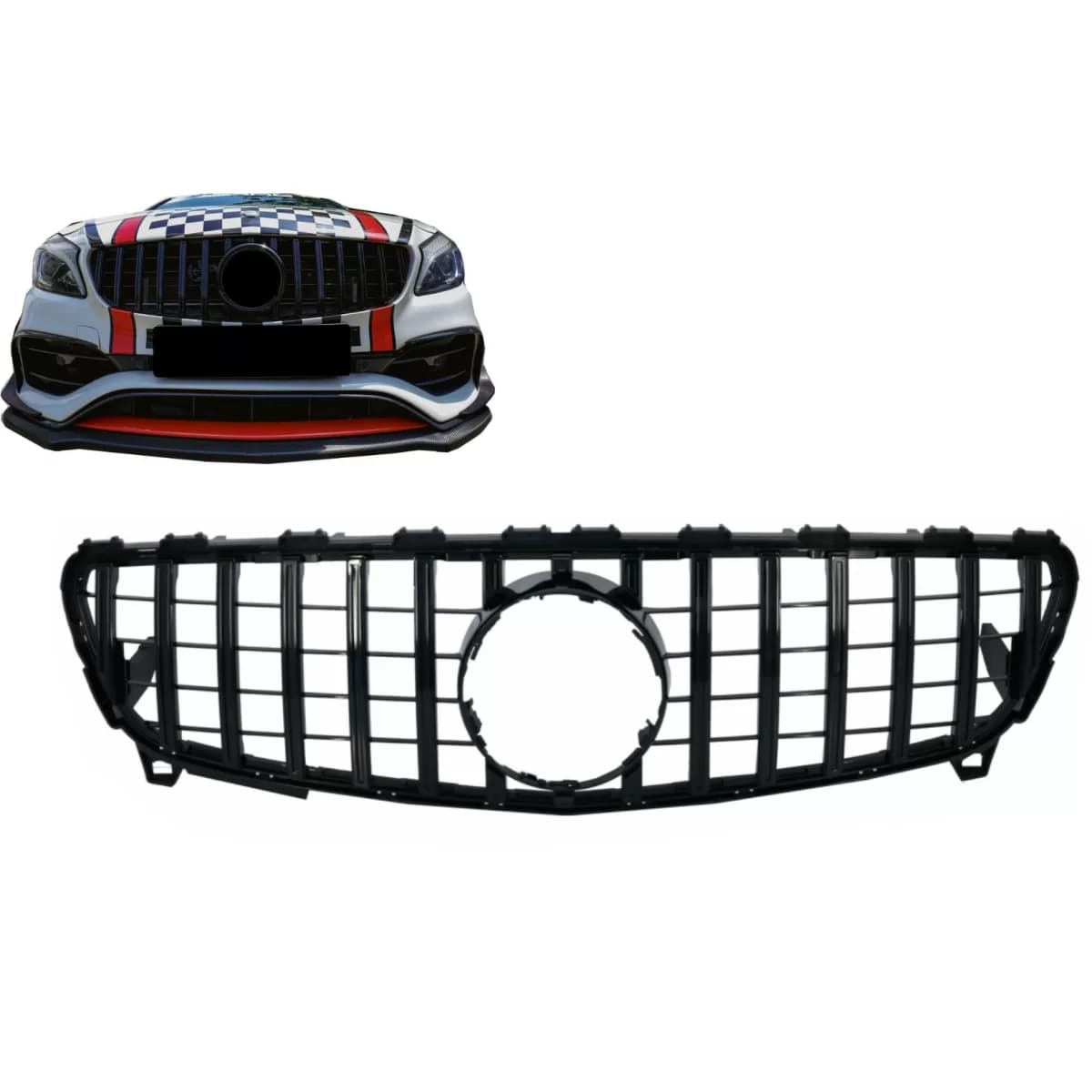 Central Grille suitable for Mercedes A-Class W176 Facelift (09.2015-2018) A45 GT-R Panamericana Design All Black