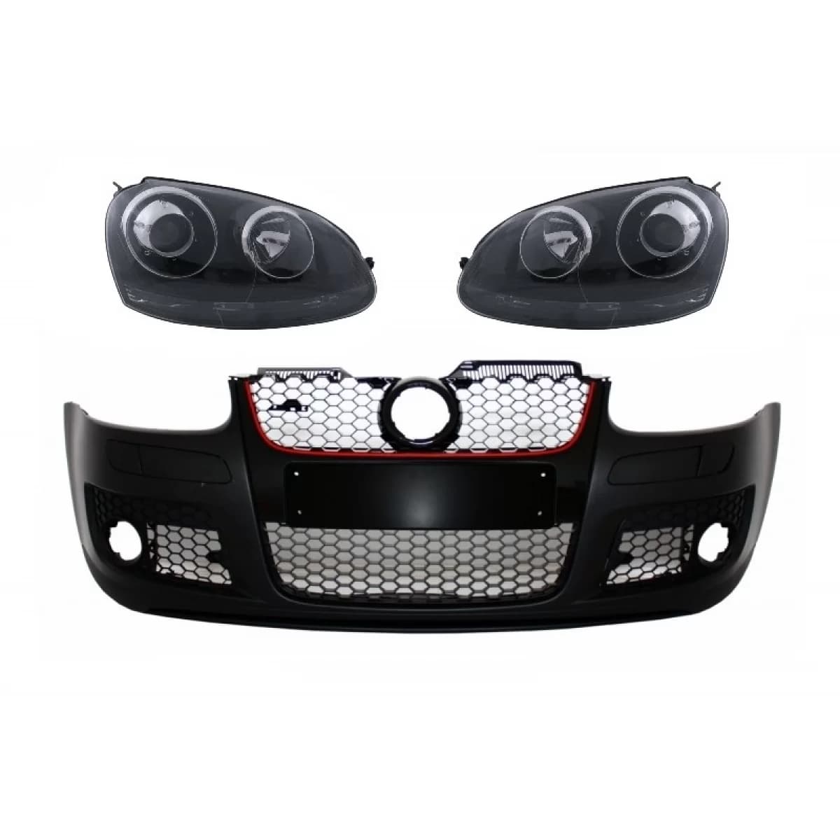 Front Bumper with Xenon Look Headlights Black suitable for VW Golf 5 V Mk5 (2003-2007) Jetta (2005-2010) GTI Design