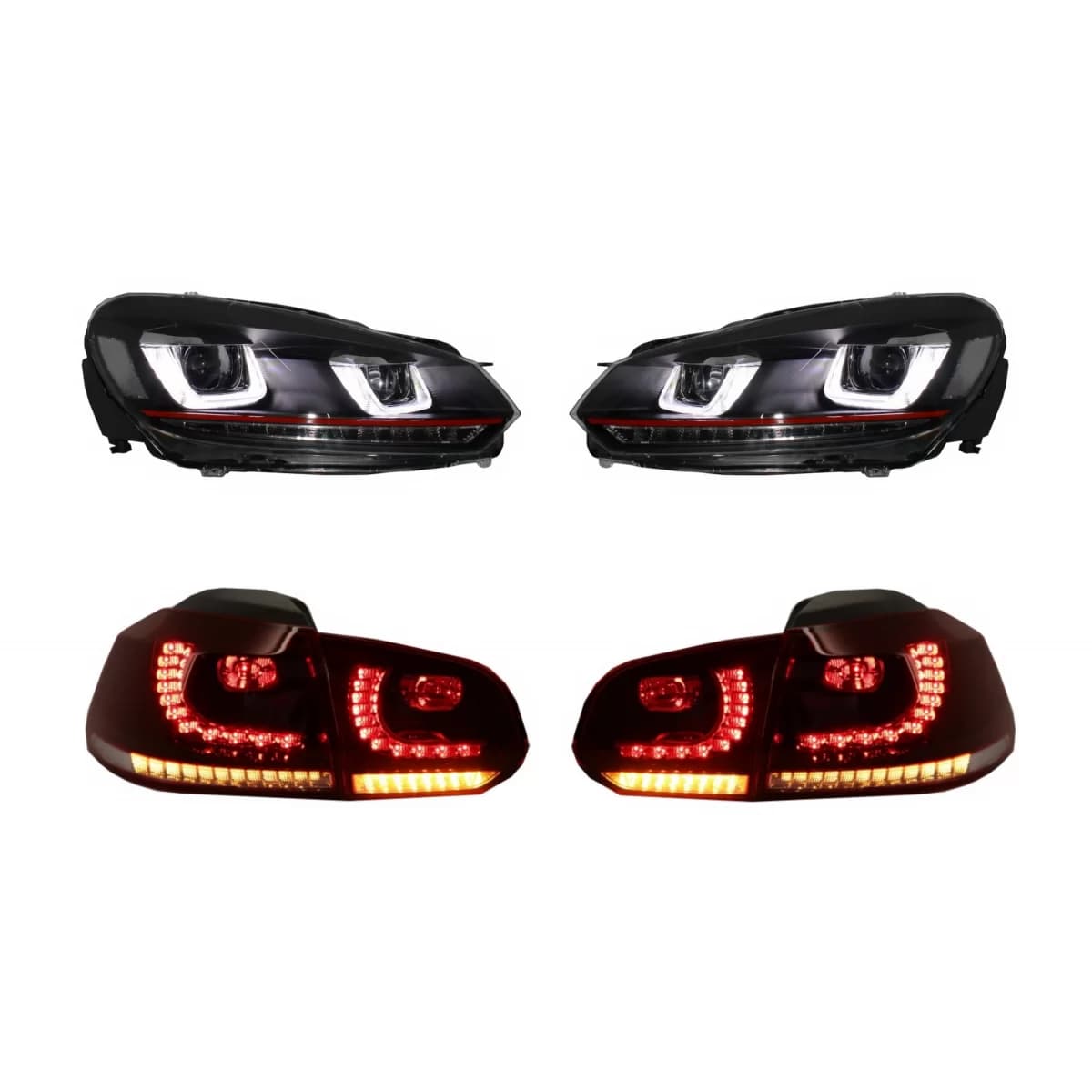 Headlights and Taillights Full LED suitable for VW Golf 6 VI (2008-2013) R20 U Design Dynamic Sequential Turning Light LHD