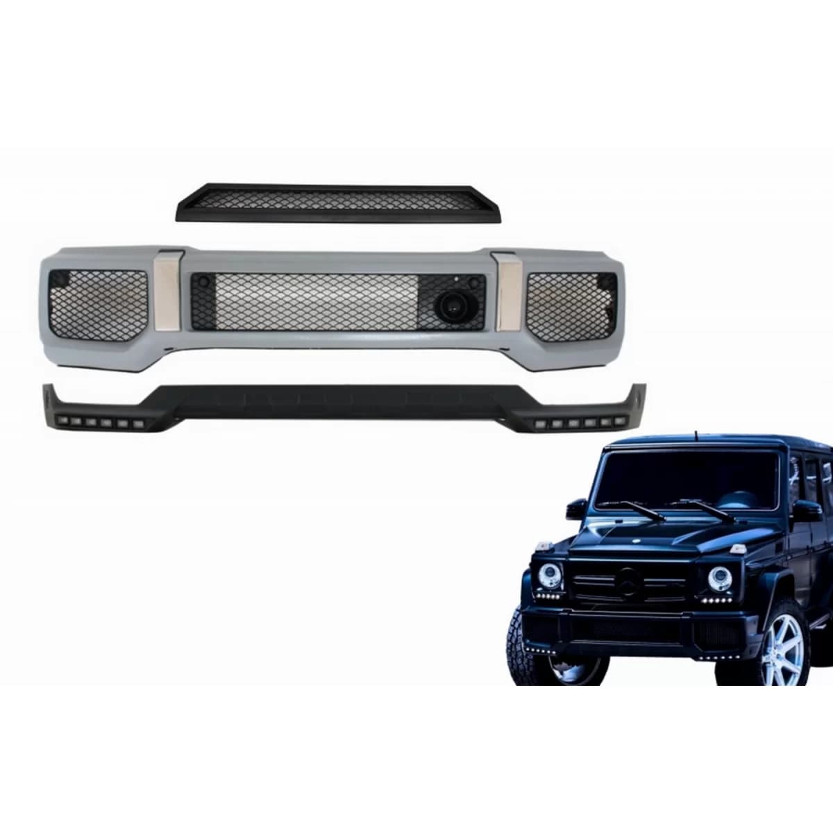 Body Kit Front Bumper Spoiler LED DRL Extension suitable for Mercedes G-Class W463 (1989-2017) G65 Design