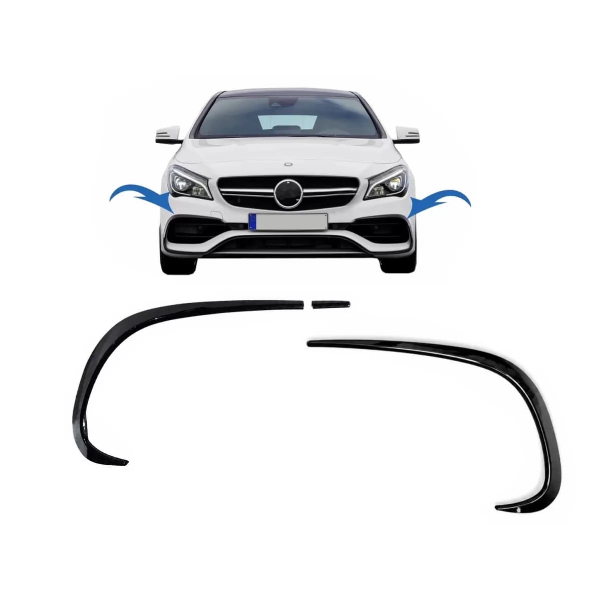 Front Bumper Flaps Side Fins Flics suitable for Mercedes CLA W117 C117 X117 (2016-2018) with Sport Bumper Piano Black Edition
