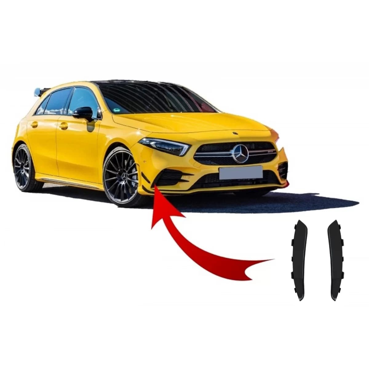 Front Bumper Flaps Side Fins Flacs suitable for Mercedes A Class W177 V177 (04.2018-2022) A35 Design Black Edition