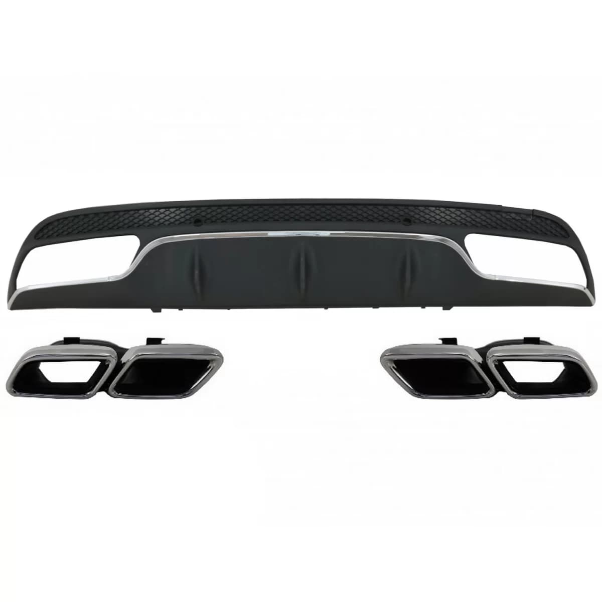 Rear Bumper Diffuser suitable for Mercedes C-Class W205 S205 (2014-2020) C63 Design with Exhaust Muffler Tips Only for Sport Package
