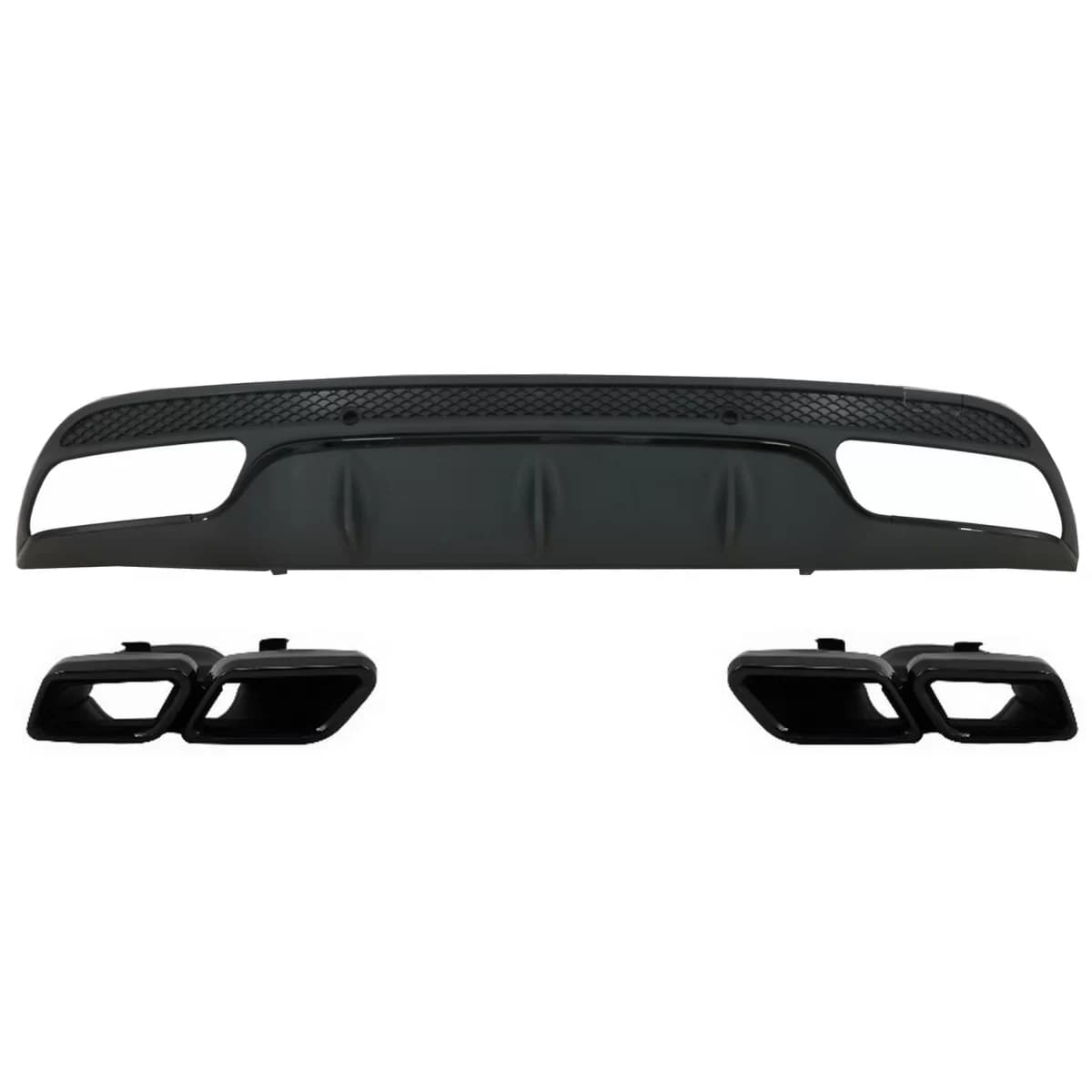 Rear Bumper Diffuser suitable for Mercedes C-Class W205 S205 (2014-2020) with Exhaust Muffler Tips C63 Design Only for Sport Pack Black Edition