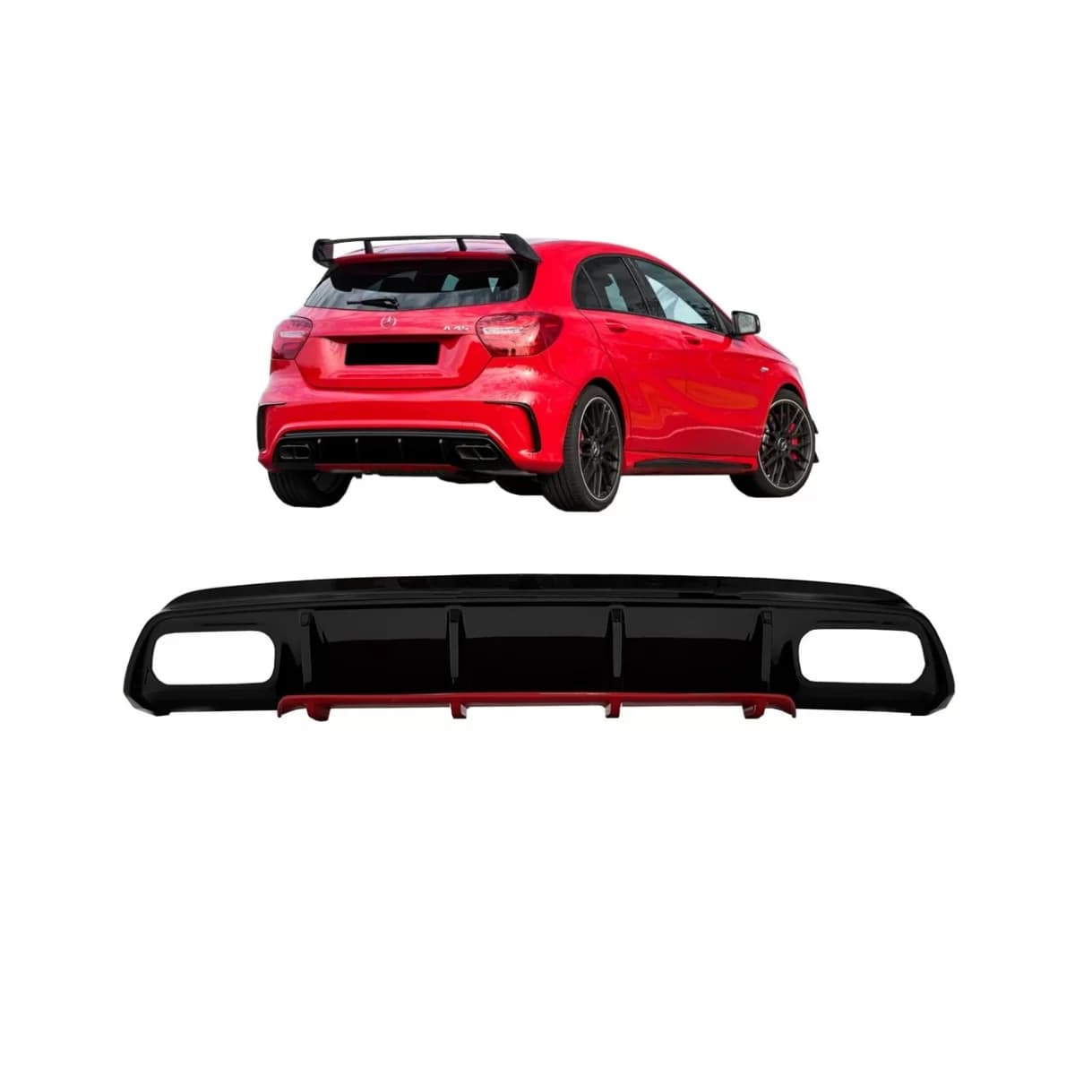 Rear Bumper Valance Diffuser suitable for Mercedes A-Class W176 Facelift (2015-2018) A45 Design Red Edition