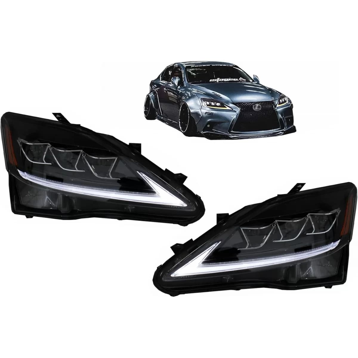 FULL LED DRL Headlights Dynamic Turn Light Signal suitable for LEXUS IS XE20 (2006-2013) Black Edition