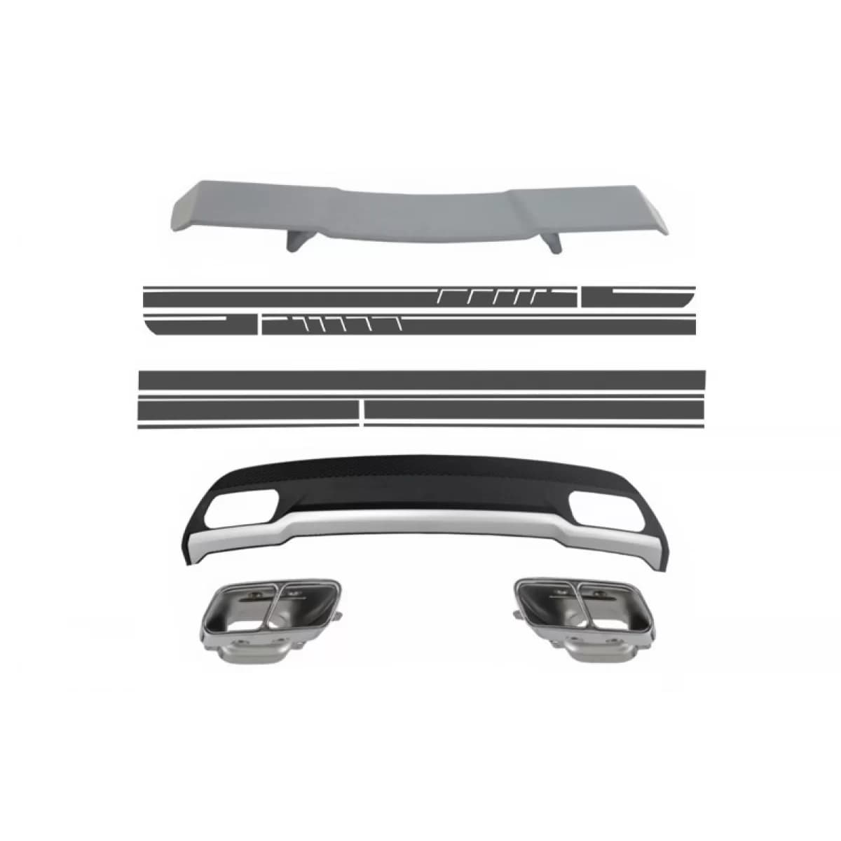 Air Diffuser with Exhaust Tips Spoiler and Stickers for MERCEDES A-Class W176 (2012-2018) Sport Pack