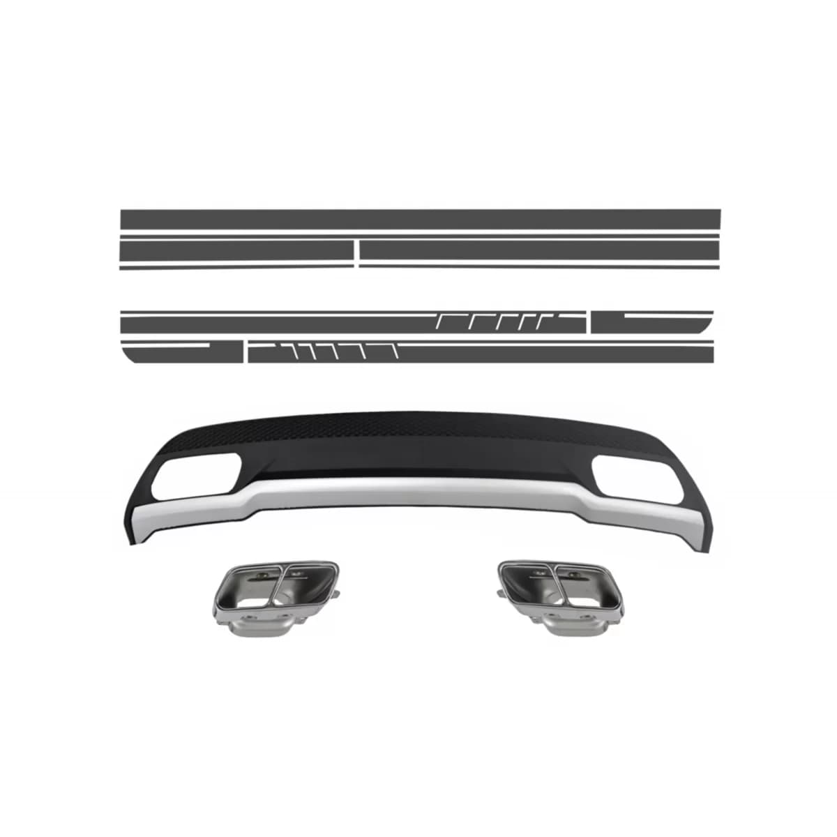 Air Diffuser with Exhaust Tips and Stickers Grey for Mercedes A-Class W176 (2012-2018) Sport Pack