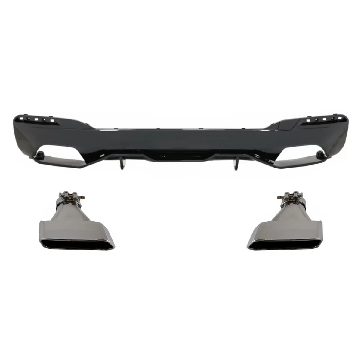Rear Bumper Diffuser suitable for BMW 5 Series G30 G31 Limousine Touring (2017-up) with Exhaust Muffler Tips M Performance Design Piano Black