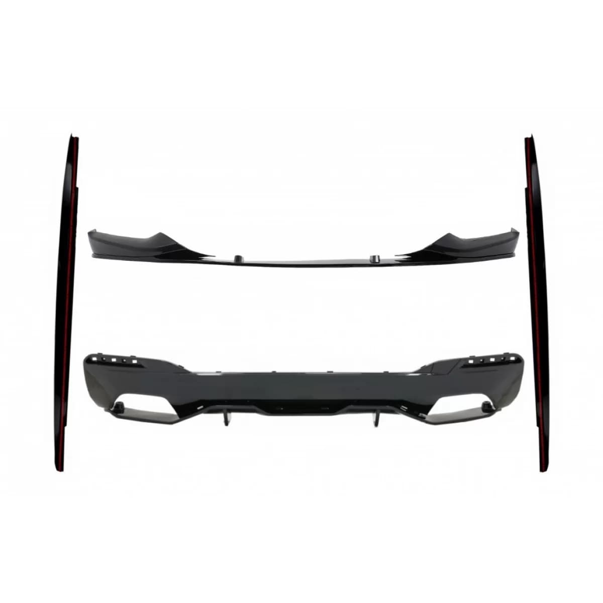 Bumper Spoiler Lip with Diffuser and Side Skirts Extension suitable for BMW 5 Series G30 Limousine G31 Touring (2017-2019) M Sport Design