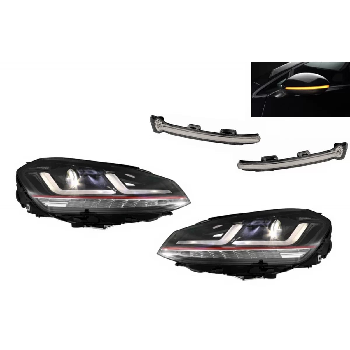 Osram Full LED Headlights with Dynamic Mirror Indicators suitable for or VW Golf 7 VII (2012-2017) Red GTI Upgrade Xenon&Halogen
