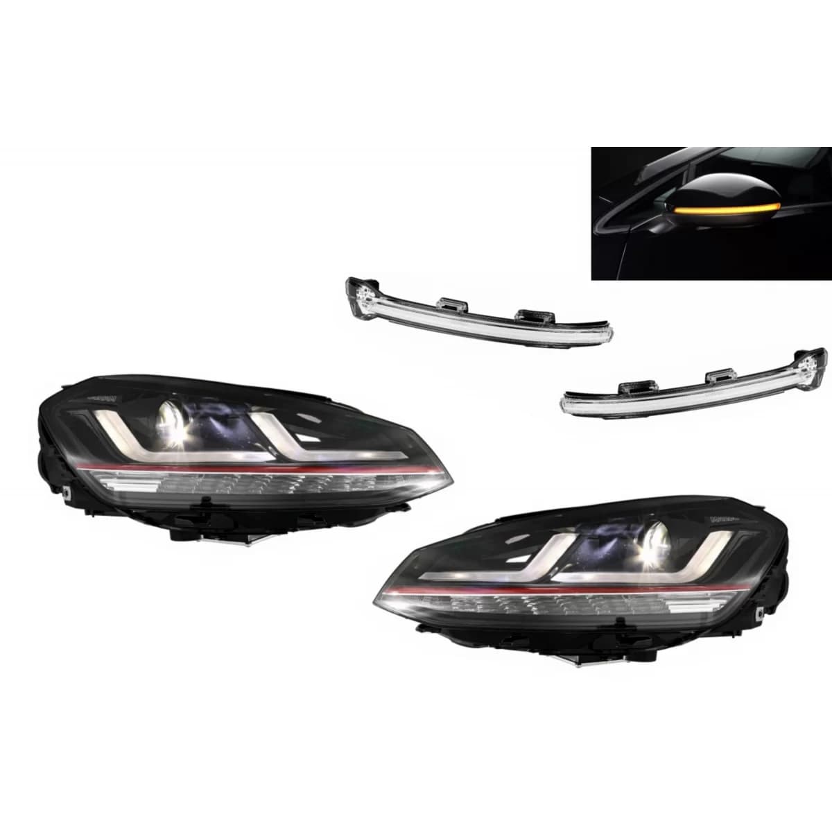 Osram Full LED Headlights with Dynamic Mirror Indicators suitable for VW Golf 7 VII (2012-2017) Red GTI Upgrade Xenon&Halogen