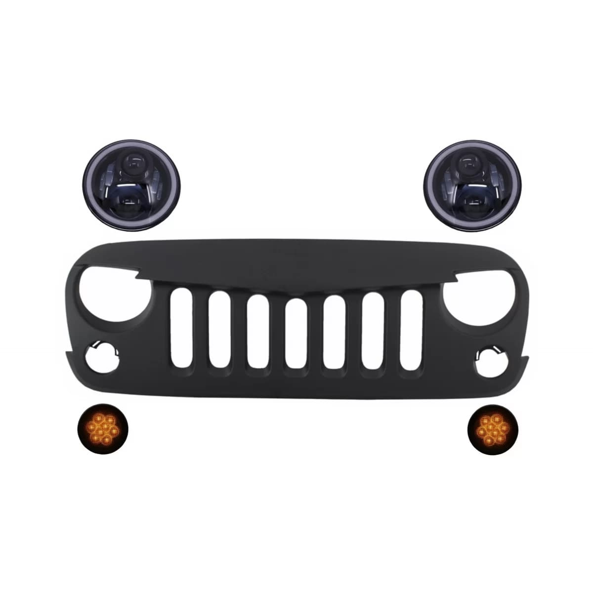 Front Grille with CREE LED Headlights Angel Eye and Turn Signal Light suitable for Jeep Wrangler Rubicon JK (2007-2017)