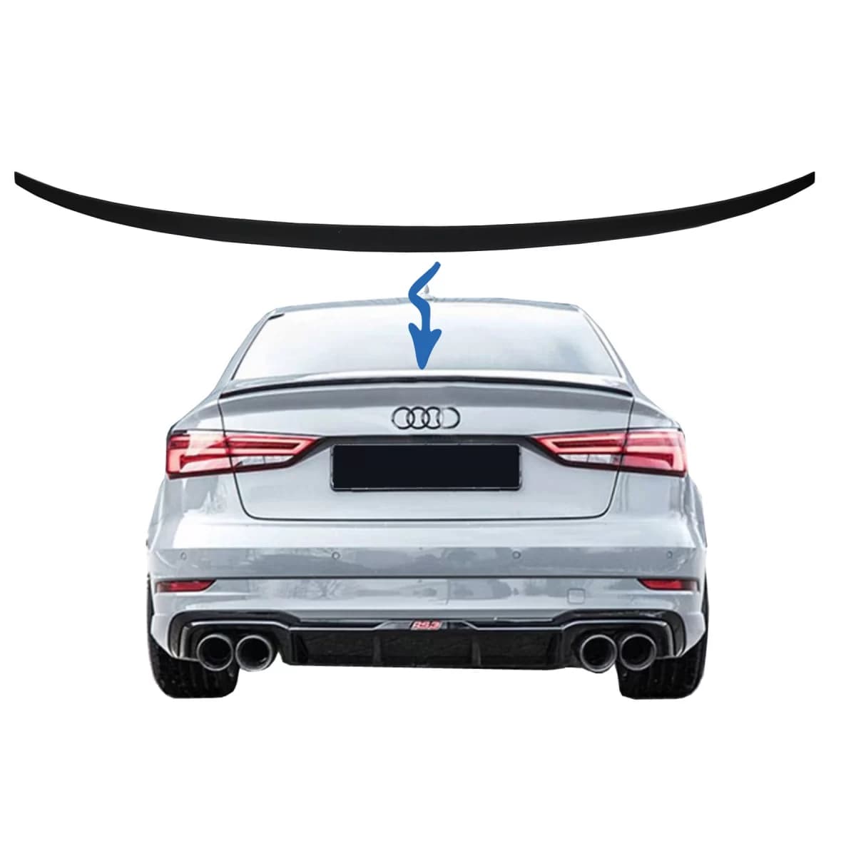 Trunk Spoiler suitable for Audi A3 8V Sedan (2013-Up) Matte Black